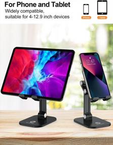 img 1 attached to OCYCLONE Cell Phone Stand, IPad Stand, Adjustable Height And Angle Phone Stand For Desk, Foldable Phone Holder, Taller IPhone Stand Compatible For 4 - 11 Inch All Mobile Phone/IPad/Tablet - Black