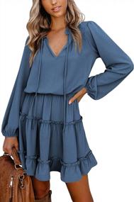 img 4 attached to Chic And Comfortable Fall Dresses For Women: LaSuiveur'S Lantern Style Mini Dress With V-Neck And Ruffled Tiers