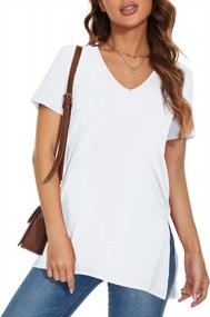 img 4 attached to Stylish And Comfy Women'S V-Neck T-Shirt With Short Sleeve And Side Slit Design For A Casual Look