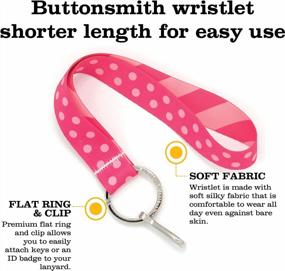 img 3 attached to Buttonsmith Pink Dots Wristlet Key Chain Lanyard - USA-Made Short Length With Flat Key Ring And Clip