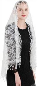 img 4 attached to Women'S Spanish Lace Wrap Mantilla Chapel Veil Head Covering Scarf Church Veil
