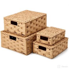 img 2 attached to 📦 Organize in Style with EZOWare Set of 4 Woven Stackable Storage Baskets - Beige