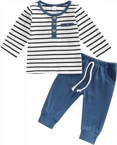 img 4 attached to Fall Baby Boy Clothes Crew Neck Striped Tshirt Top Elastic Waist Pants Photoshoot Winter Outfits