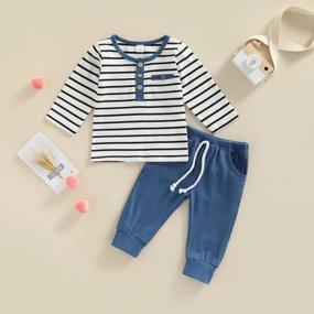img 3 attached to Fall Baby Boy Clothes Crew Neck Striped Tshirt Top Elastic Waist Pants Photoshoot Winter Outfits