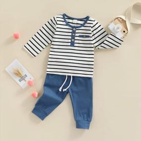 img 2 attached to Fall Baby Boy Clothes Crew Neck Striped Tshirt Top Elastic Waist Pants Photoshoot Winter Outfits