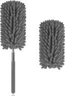 🧹 extendable microfiber duster for cleaning - delux feather duster with extra long pole, 2pcs replaceable brush head, washable dusters for office, car, window, furniture, ceiling fan logo