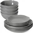 le tauci grey ceramic dinnerware set for 4 - 12-piece set with 10" dinner plates, 8" salad dishes, and 22 oz bowls - ideal housewarming or wedding gift - dishwasher, microwave, and oven safe logo