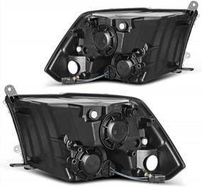 img 1 attached to DODGE PICKUP 2009-2014 BLACK HOUSING AMBER REFLECTOR HEADLIGHT SET (PETGIRL Compatible)