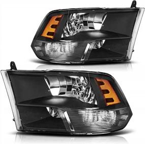 img 4 attached to DODGE PICKUP 2009-2014 BLACK HOUSING AMBER REFLECTOR HEADLIGHT SET (PETGIRL Compatible)