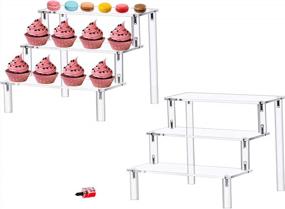 img 4 attached to Jusalpha 3 Tier Acrylic Riser Display Shelf For Amiibo Funko POP Figures, Cupcakes Stand, Food Display Stand, Cabinet, 3 Steps For Decoration And Organizer (2 Sets)