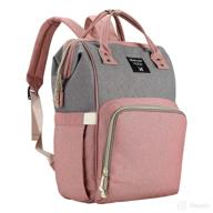 stylish gray-pink backpack diaper bag for mom - large capacity, waterproof, and durable logo