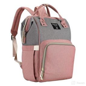 img 4 attached to Stylish Gray-Pink Backpack Diaper Bag for Mom - Large Capacity, Waterproof, and Durable