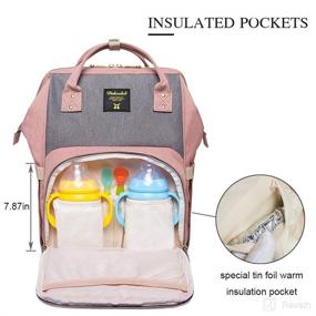 img 3 attached to Stylish Gray-Pink Backpack Diaper Bag for Mom - Large Capacity, Waterproof, and Durable