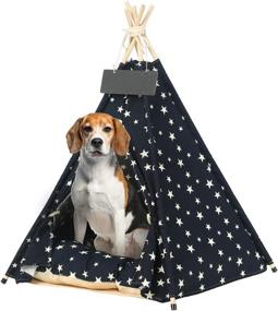 img 4 attached to EMUST Pet Teepee: Large Dog Teepee Bed with Thick Cushion, Portable & Washable Tent for Dogs, Cats, and Rabbits - Up to 33lbs