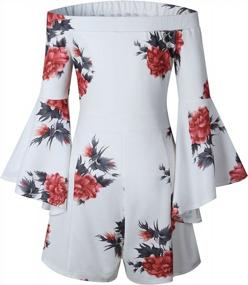 img 2 attached to Minipeach Women'S Summer Floral Print Sexy Off Shoulder 3 4 Sleeves Jumpsuit Rompers Playsuit