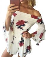 minipeach women's summer floral print sexy off shoulder 3 4 sleeves jumpsuit rompers playsuit logo