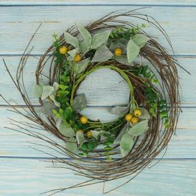 img 3 attached to Rustic Country Style Artificial Lambs Ear, Boxwood And Twig Wreath - Full Green Year Round Wreath For Indoor Or Outdoor Use - 14-Inch Size From CVHOMEDECO
