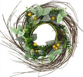 img 4 attached to Rustic Country Style Artificial Lambs Ear, Boxwood And Twig Wreath - Full Green Year Round Wreath For Indoor Or Outdoor Use - 14-Inch Size From CVHOMEDECO