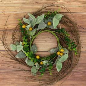 img 1 attached to Rustic Country Style Artificial Lambs Ear, Boxwood And Twig Wreath - Full Green Year Round Wreath For Indoor Or Outdoor Use - 14-Inch Size From CVHOMEDECO