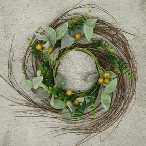 img 2 attached to Rustic Country Style Artificial Lambs Ear, Boxwood And Twig Wreath - Full Green Year Round Wreath For Indoor Or Outdoor Use - 14-Inch Size From CVHOMEDECO