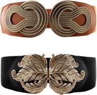 accessorize in style: vintage basic stretchy elastic wide waist belt with metal interlock buckle for women's dresses - set of 2 from vochic logo