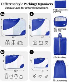 img 2 attached to OlarHike Travel Packing Cubes - Set Of 8, In 4 Sizes (Extra Large, Large, Medium, Small), Luggage Organizer Bags For Travel Accessories And Essentials, Carry-On Travel Cubes For Suitcases (Blue)