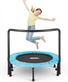 img 4 attached to ONETWOFIT 36 Inch Foldable Mini Trampoline With Adjustable Handle Bar, Silent Bungee Rebounder For Child/Toddler, Indoor/Outdoor Jump Sports, Max 110Lbs - OT201