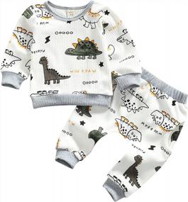 img 4 attached to Newborn Infant Baby Boy Clothes: Gender Neutral Dinosaur Animal Sweatshirts & Pants Outfits For Fall/Winter
