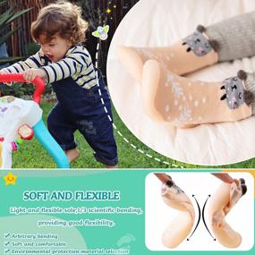 img 3 attached to Детские нескользящие домашние тапочки на резиновой подошве с животными, носки для мальчиков и девочек, дышащие хлопковые уличные носки