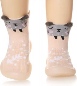 img 4 attached to Детские нескользящие домашние тапочки на резиновой подошве с животными, носки для мальчиков и девочек, дышащие хлопковые уличные носки