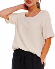 img 1 attached to Women'S Cotton Linen Round Collar Boxy Patchwork Blouse Top By Soojun