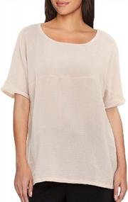 img 3 attached to Women'S Cotton Linen Round Collar Boxy Patchwork Blouse Top By Soojun