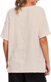 img 2 attached to Women'S Cotton Linen Round Collar Boxy Patchwork Blouse Top By Soojun