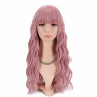 long fluffy curly wavy synthetic wig with bangs in light pink for women - perfect for cosplay and parties - heat-friendly logo