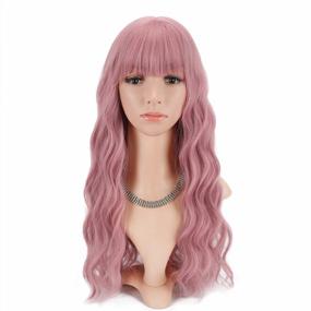 img 4 attached to Длинный пушистый вьющийся волнистый синтетический парик с челкой светло-розового цвета для женщин-идеально подходит для косплея и вечеринок-тепло-дружественный