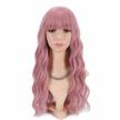 long fluffy curly wavy synthetic wig with bangs in light pink for women - perfect for cosplay and parties - heat-friendly logo