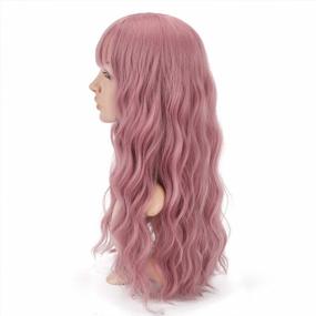 img 2 attached to Длинный пушистый вьющийся волнистый синтетический парик с челкой светло-розового цвета для женщин-идеально подходит для косплея и вечеринок-тепло-дружественный