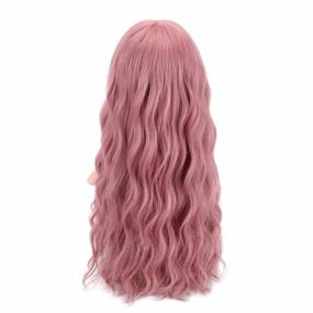 img 1 attached to Длинный пушистый вьющийся волнистый синтетический парик с челкой светло-розового цвета для женщин-идеально подходит для косплея и вечеринок-тепло-дружественный