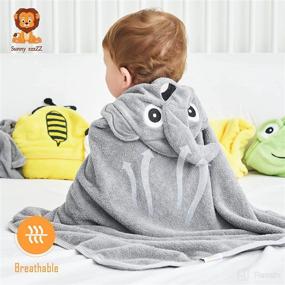 img 2 attached to 🐝 Sunny zzzZZ Baby Hooded Bath Towel and Washcloth Sets - Essentials for Newborn Boys and Girls - Baby Shower Gifts for Infants and Toddlers - 2 Towels and 8 Washcloths - Yellow Bee and Grey Elephant