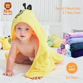 img 3 attached to 🐝 Sunny zzzZZ Baby Hooded Bath Towel and Washcloth Sets - Essentials for Newborn Boys and Girls - Baby Shower Gifts for Infants and Toddlers - 2 Towels and 8 Washcloths - Yellow Bee and Grey Elephant