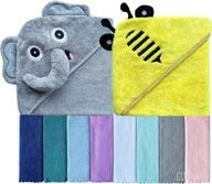 🐝 sunny zzzzz baby hooded bath towel and washcloth sets - essentials for newborn boys and girls - baby shower gifts for infants and toddlers - 2 towels and 8 washcloths - yellow bee and grey elephant logo