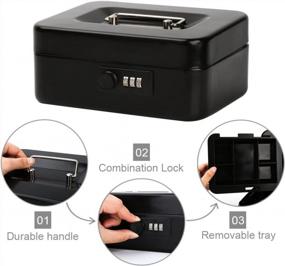 img 1 attached to Decaller Combination Lock Cash Box - Secure Metal Box With Money Tray - Small, Black Safe - Size 7.8" X 6.8" X 3.6" - Model QH2004S