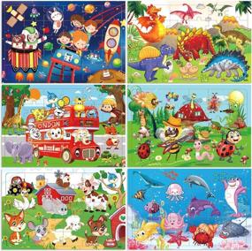 img 4 attached to Colorful Wooden Jigsaw Puzzles For Toddlers - Educational Toys For Kids Ages 3-5 (Set Of 6)