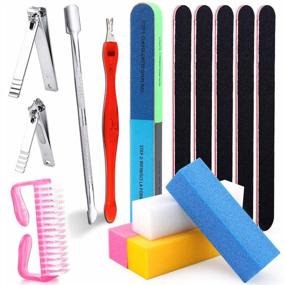 img 4 attached to 15-Piece Nail Manicure Tool Set With 2 Clippers, 2 Cuticle Pushers, 5 Files (100/180 Grit), 4 Sanding Buffer Blocks, 1 Large Brush, And 1 Polishing Block For Toes & Nails Cleaning