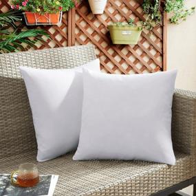 img 4 attached to Puredown Outdoor Waterproof Throw Pillows, 26X26 Inch Feathers And Down Filled Decorative Square Patio Bench Cushions (Pack Of 2), White