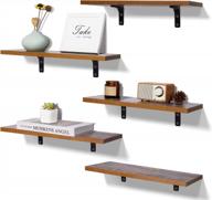dark brown floating shelves for wall décor storage - set of 5 sturdy wood & metal brackets for bedroom, living room, bathroom, kitchen & more! logo
