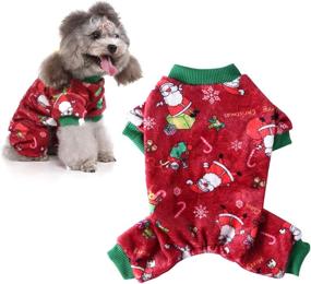 img 4 attached to CooShou Christmas Dog Pajamas: Santa Claus Snowflake Pattern - Warm Coral Fleece Pet Winter Jumpsuit for Small Dogs and Cats