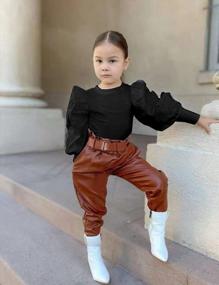 img 2 attached to Toddler Girls Puff Sleeve Tops + Leather Pants 2Pcs Fall Outfit Set Fashion Clothing