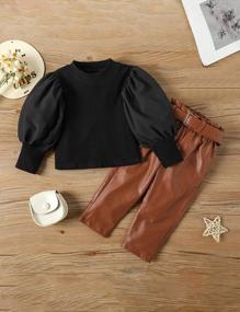 img 1 attached to Toddler Girls Puff Sleeve Tops + Leather Pants 2Pcs Fall Outfit Set Fashion Clothing