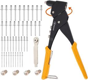 img 4 attached to XINQIAO 360° Swivel Head Hand Riveter Set with 100 Pcs Rivets and 4 Tool-Free Interchangeable Heads - Metal Rivet Gun Kit